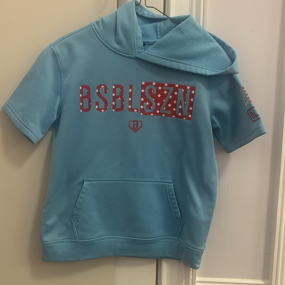 THREE Baseball Lifestyle Short Sleeve Hoodies Sz Youth Medium - Picture 3 of 10